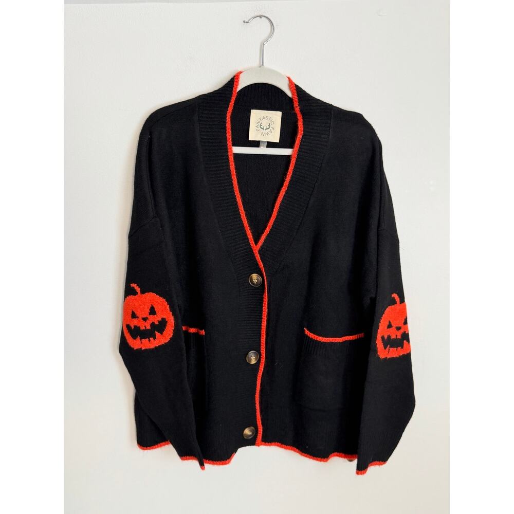 Fantastic Fawn Black Halloween Jack-o-lantern Cardigan size small